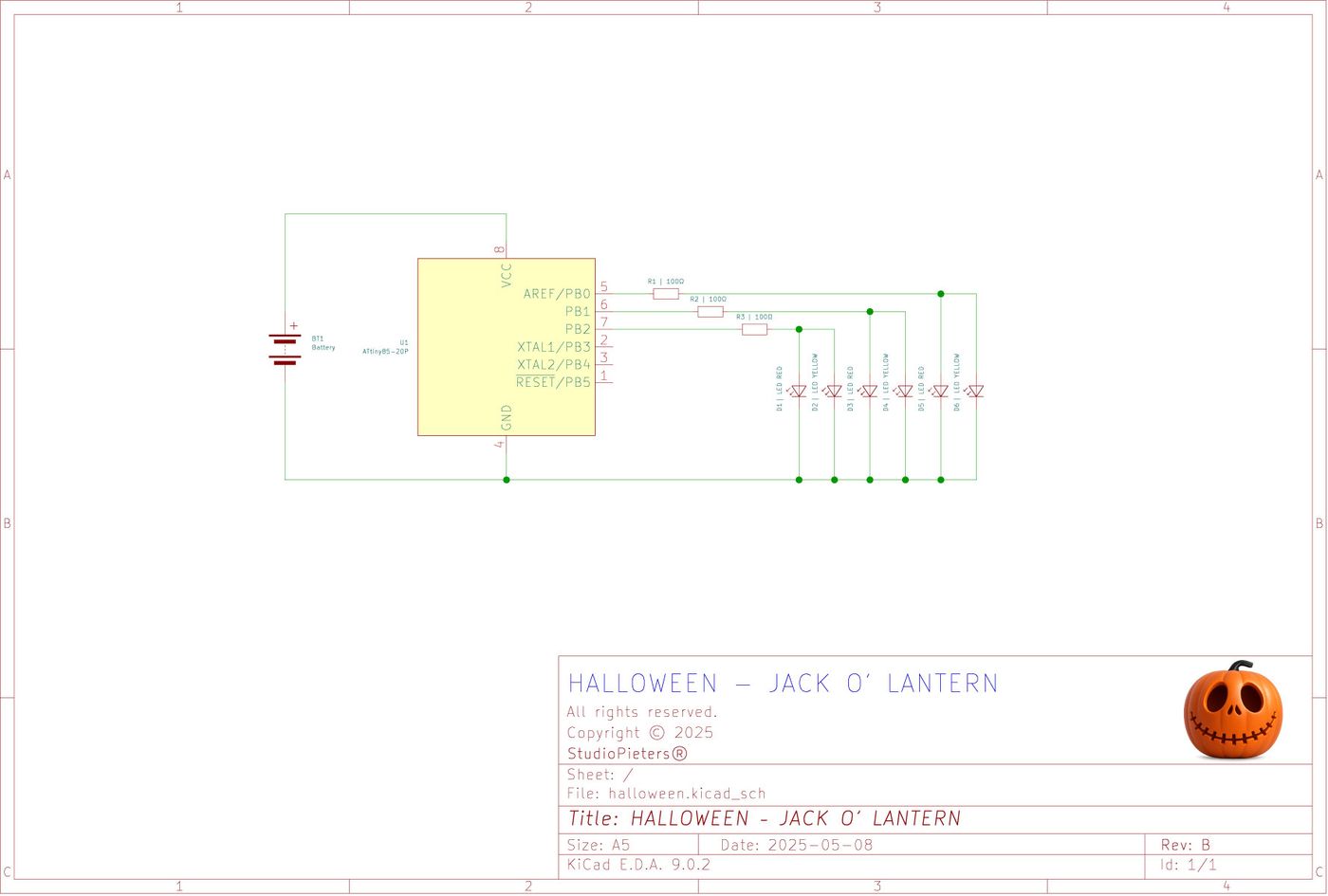 Flickering candle circuit assembled on a breadboard