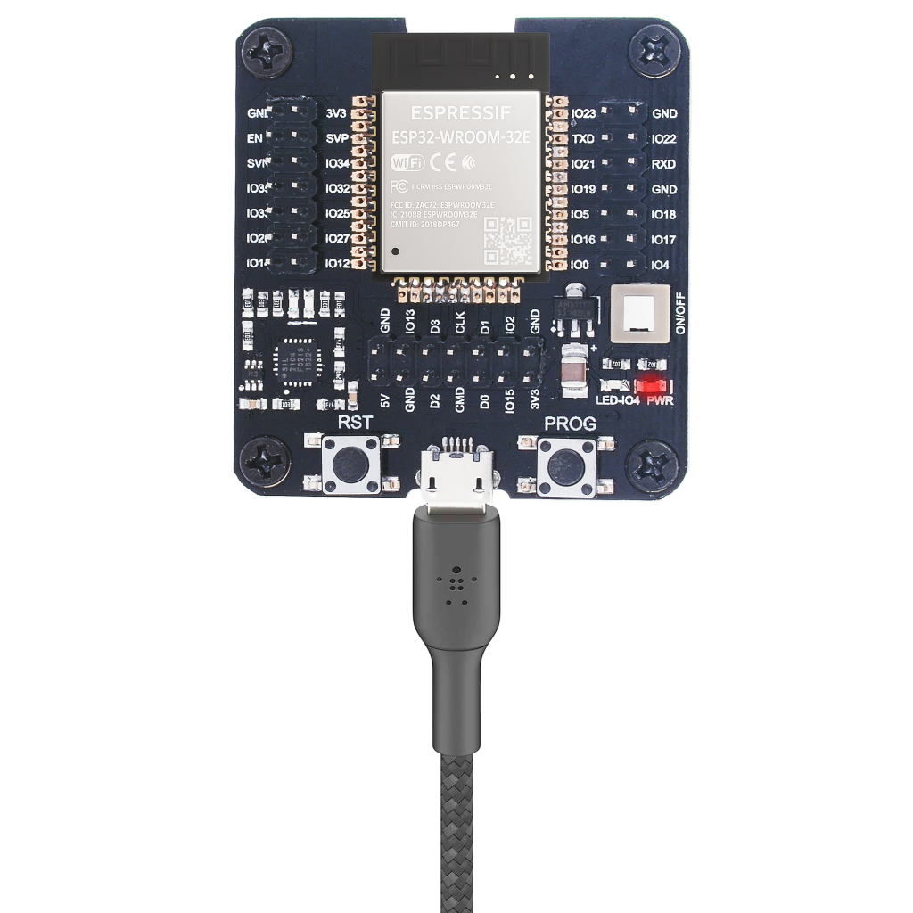 ESP-WROOM-32 module inserted into the programmer adapter
