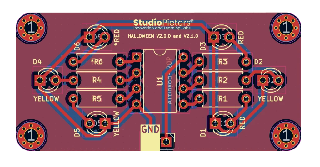 PCB layout for the six-LED flickering candle circuit