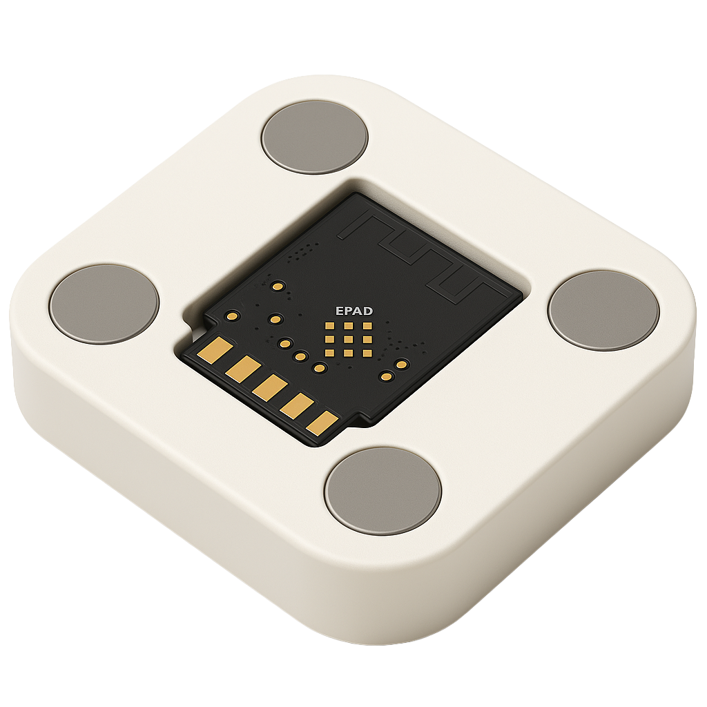 Magnets holding the ESP8685-WROOM-03 module aligned in the programmer jig