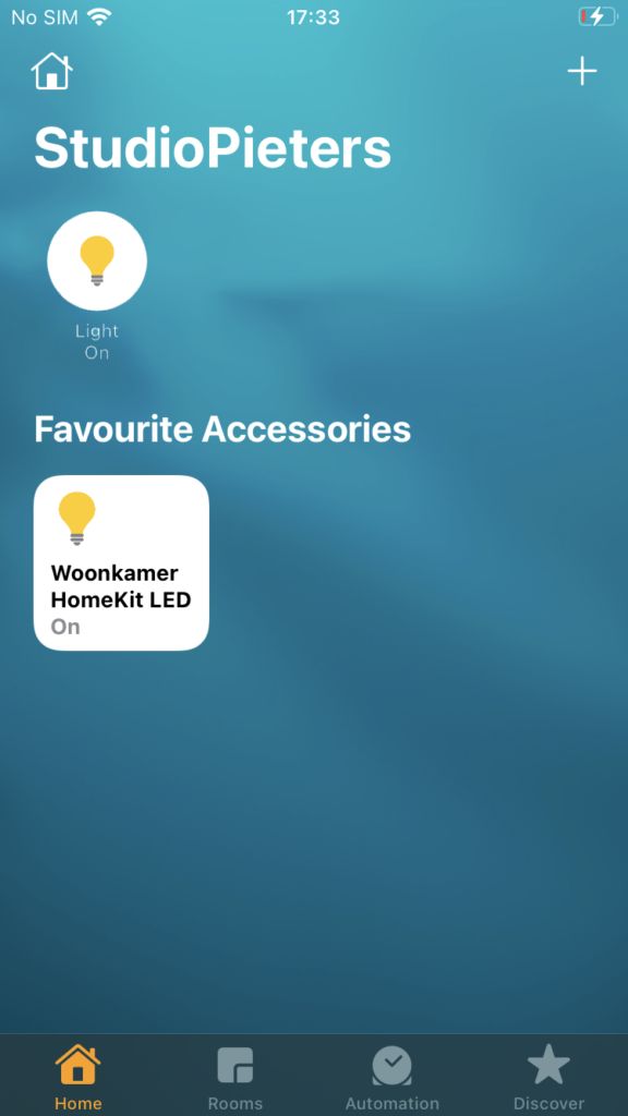 The ESP32 accessory successfully added in the Home app