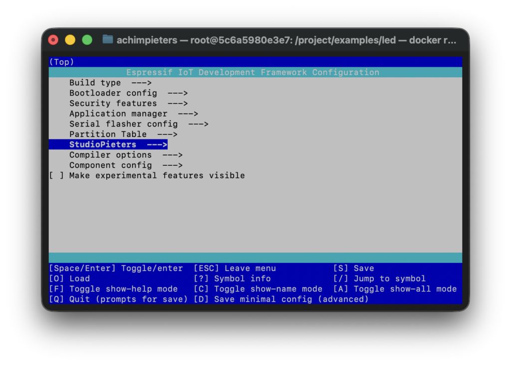 The idf.py menuconfig terminal menu for configuring Wi-Fi
