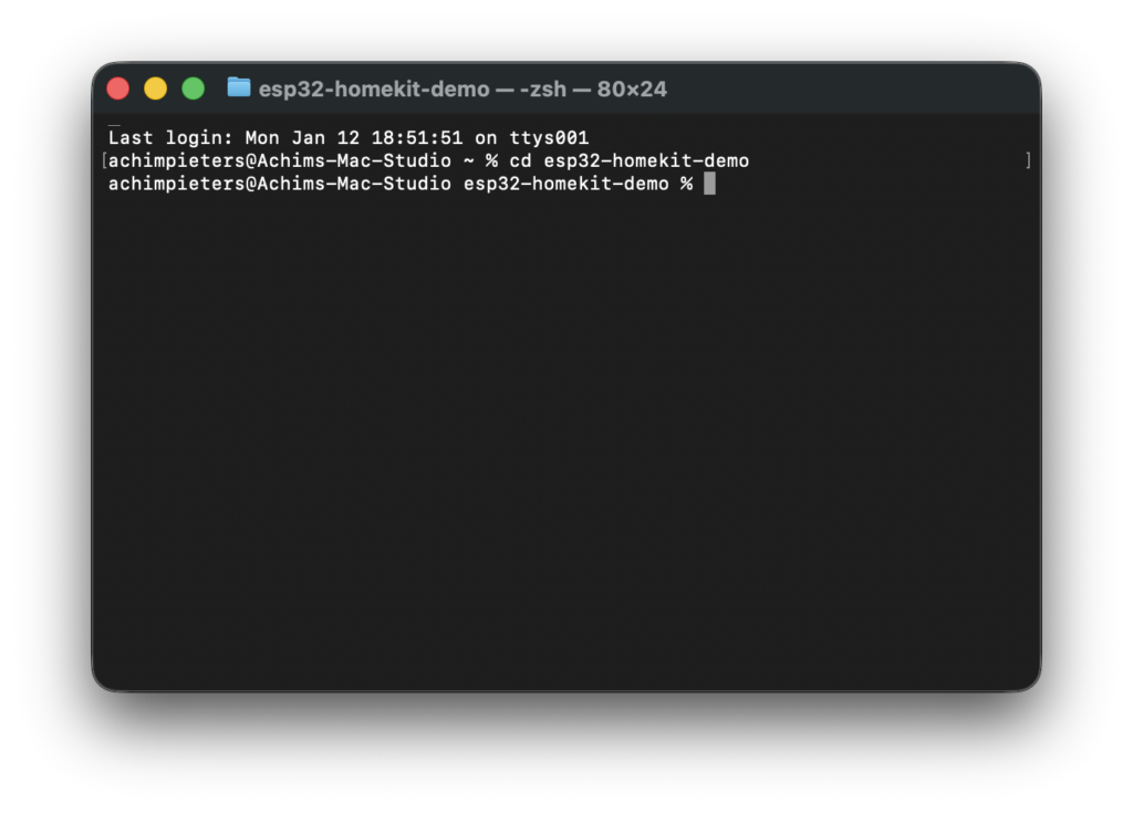 Terminal screenshot cloning the esp32-homekit-demo repository