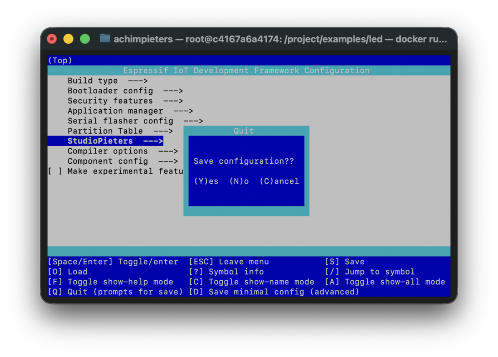 Saving and exiting the idf.py menuconfig screen