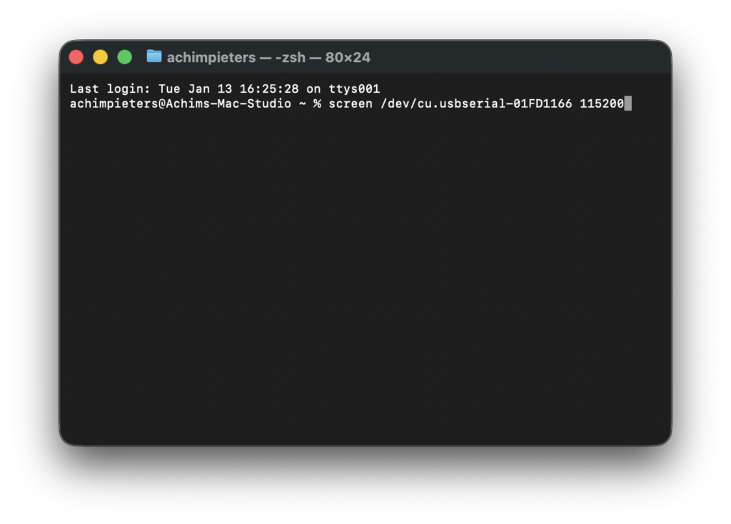 Terminal screenshot after pressing Enter to open the serial monitor