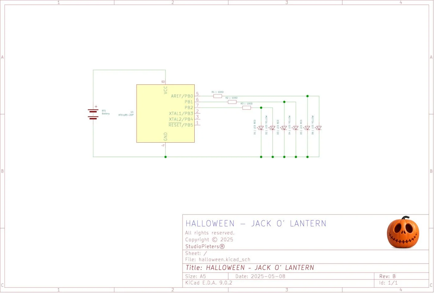 Flickering candle circuit assembled on a breadboard