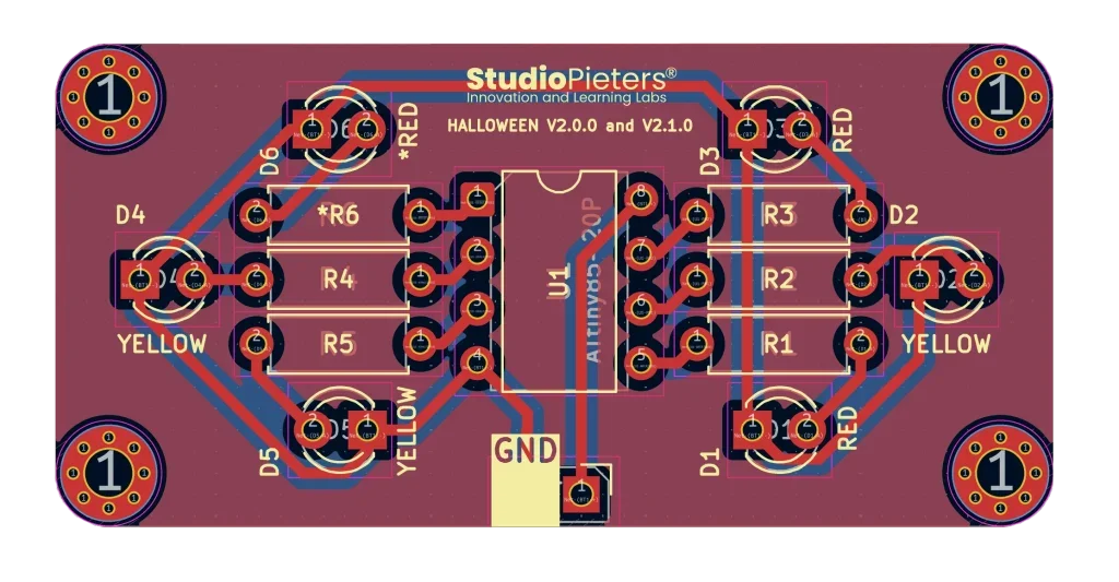 PCB layout for the six-LED flickering candle circuit