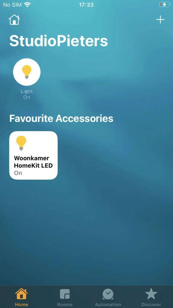 The ESP32 accessory successfully added in the Home app