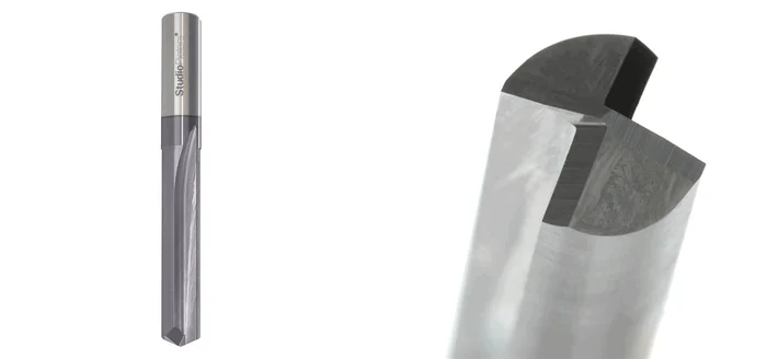 A straight flute bit and a close-up of its cutting edge