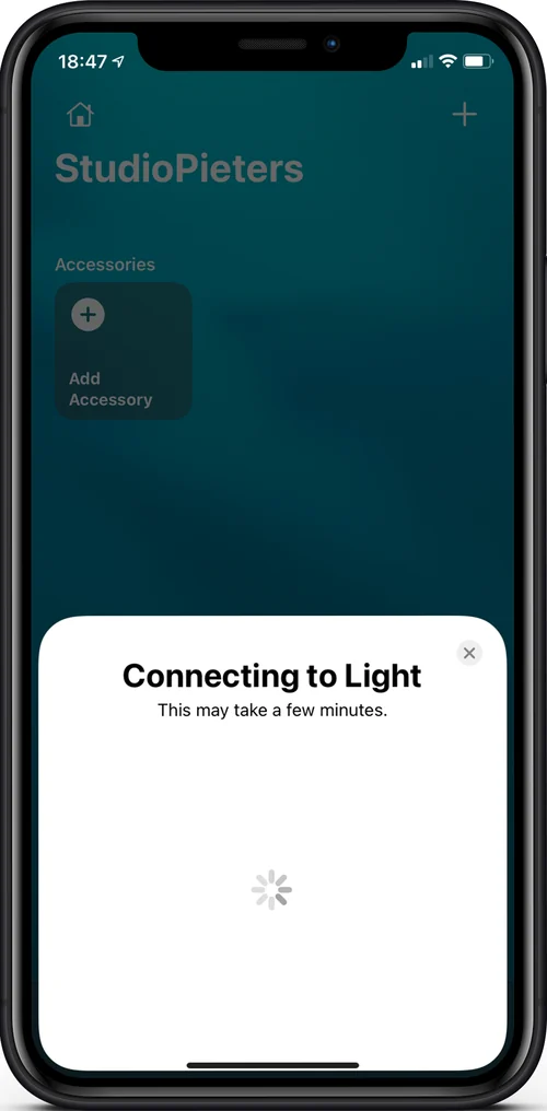 The Home app connecting to the light