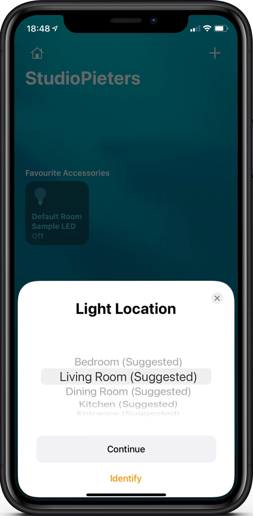 The Home app asking for the room of the light