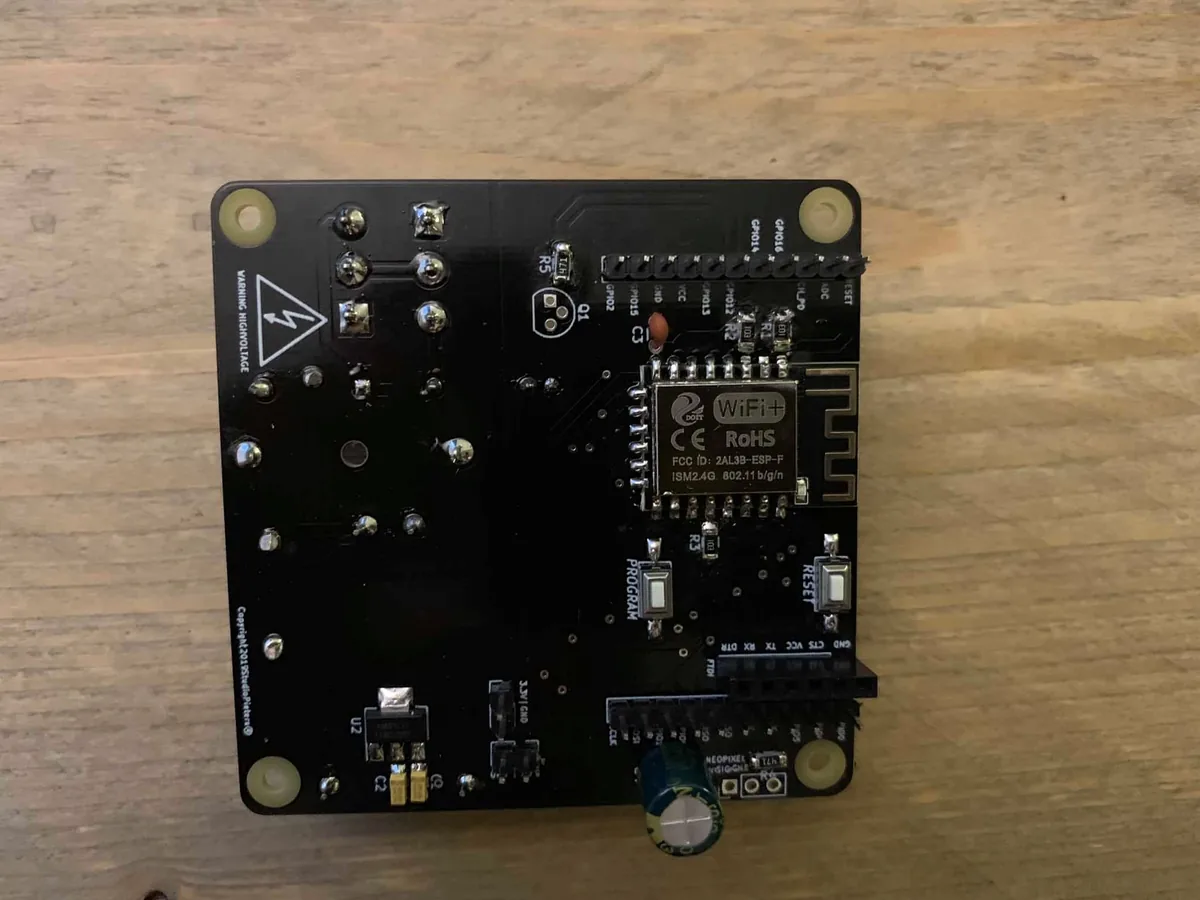 The assembled controller board with the ESP-12 module