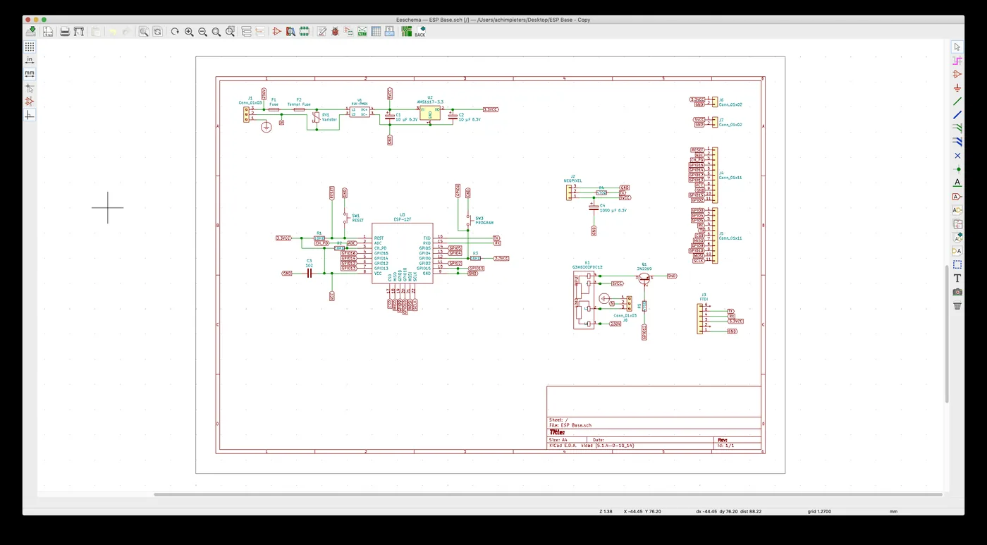 The KiCad schematic of the fountain controller board