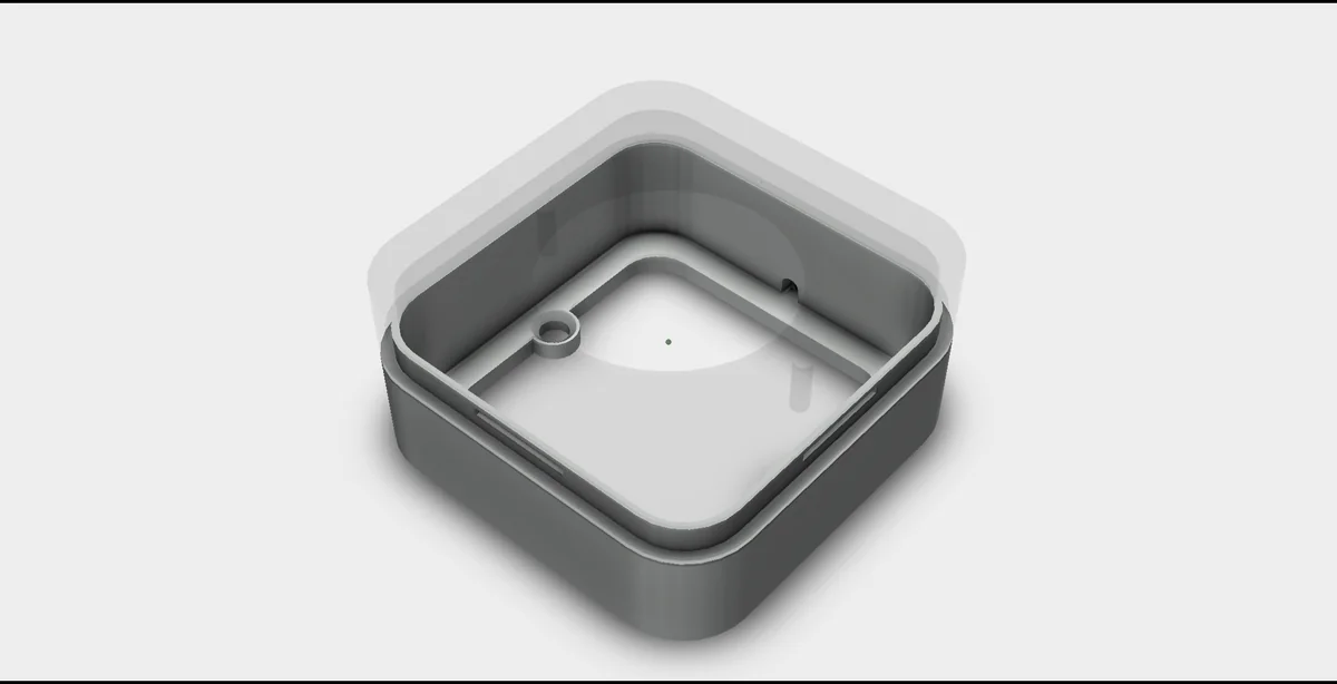The two parts of the motion sensor housing, with the outer part shown transparent