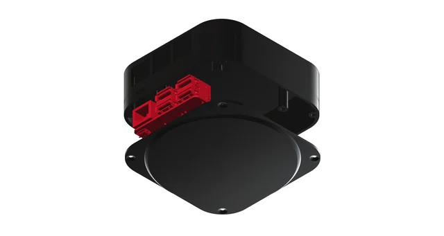 A render of the case seen from below with a round plate