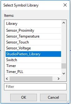 Select Symbol Library dialog with StudioPieters_Library highlighted