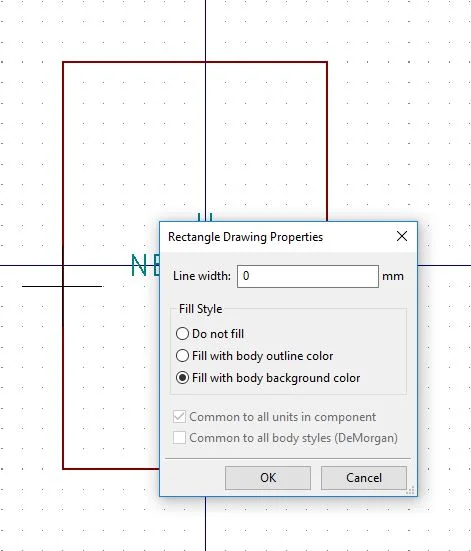 Rectangle Drawing Properties dialog with the fill option Fill with body background color selected