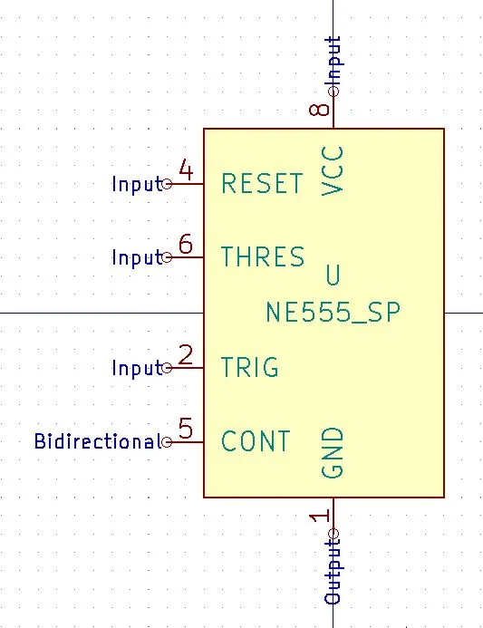 The finished NE555_SP symbol with pins RESET, THRES, TRIG, CONT, VCC and GND