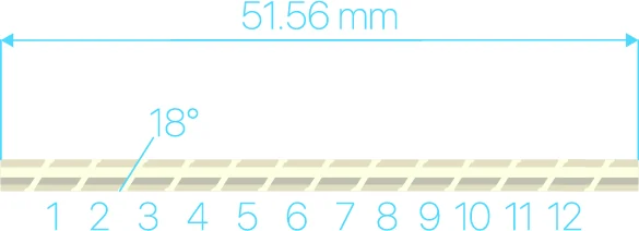 A diagram with 18 degrees per step and a length of 51.56 mm