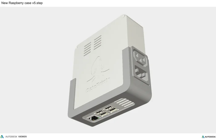 A render of the enclosure with two socket openings on the side