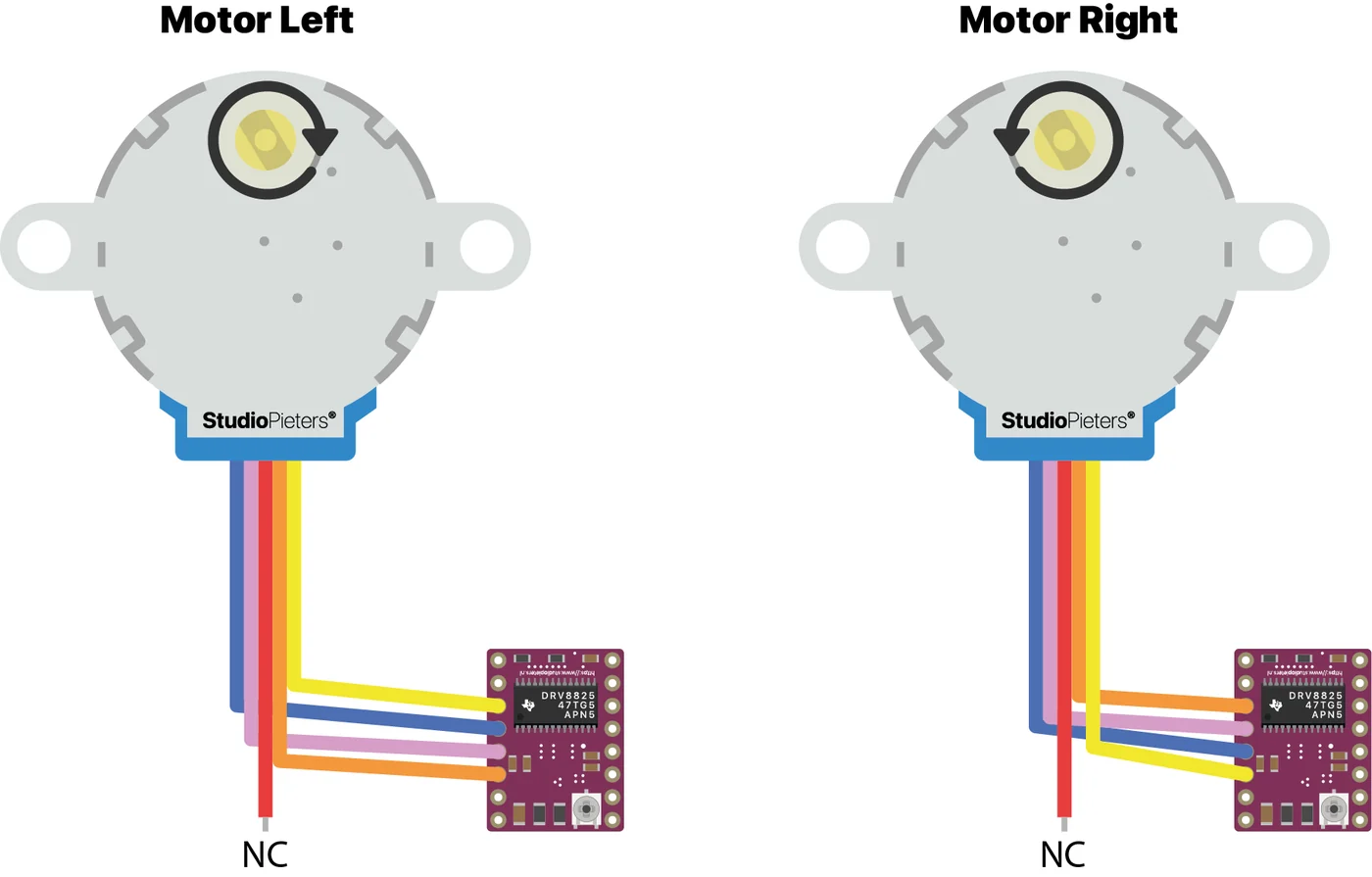 Diagram of two 28BYJ-48 motors, each connected to its own DRV8825 driver